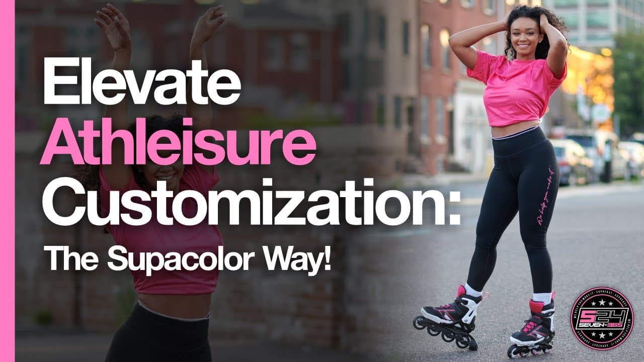 Woman in pink crop top and black customized leggings on rollerblades in urban street setting