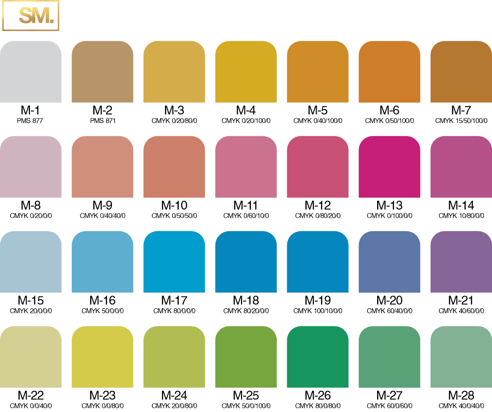 Chart of available SupaMetallic colors